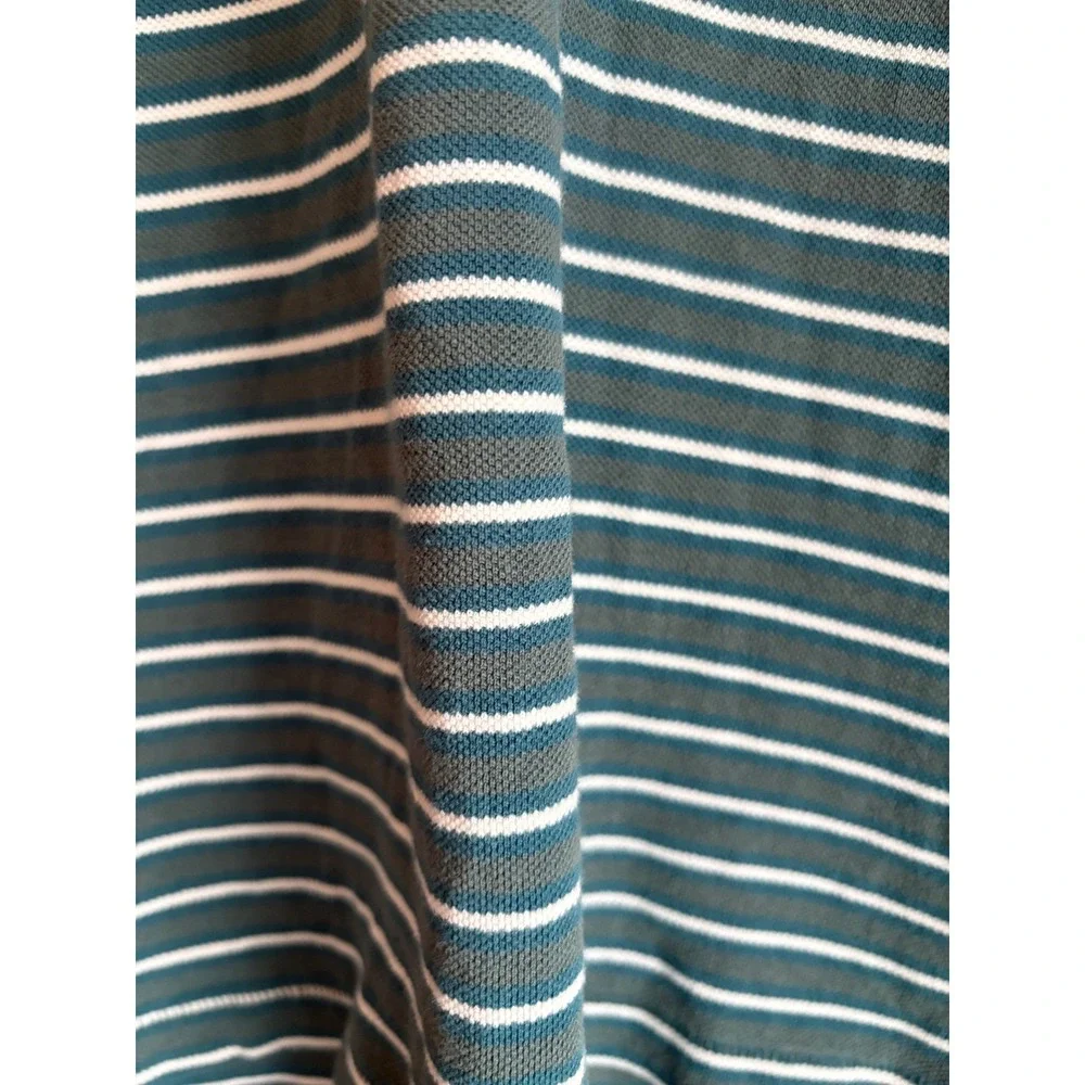 Eddie Bauer Mens Striped‎ Polo Shirt Teal White Short Sleeve Collared Size L